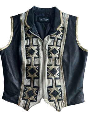 Diane Olsen Embellished Black & Gold Leather Show Vest Size XS/S Western Rodeo